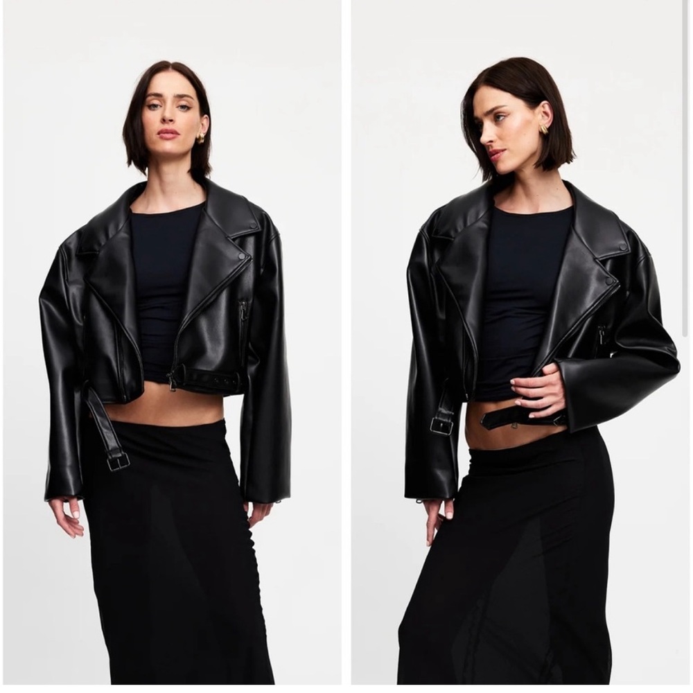 LIONESS - OVERSIZED MOTO VEGAN LEATHER JACKET / SIZE : SMALL